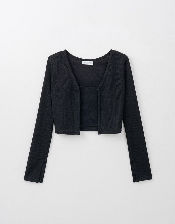 Minimalist Long Sleeve Knit Cardigan And Thin Strap Cami Top