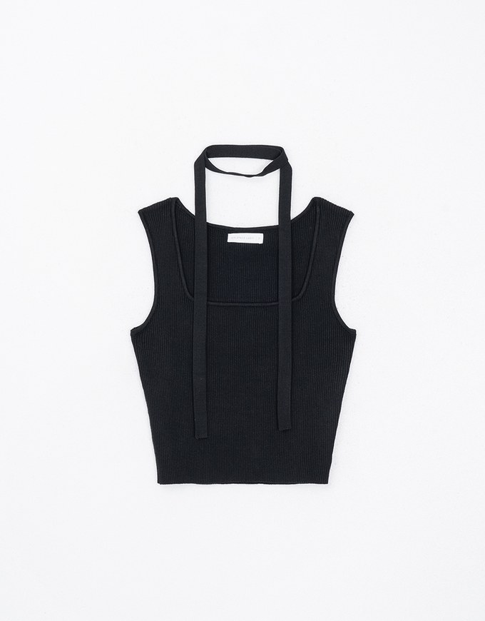 Square Neck Fitted Knit Tank Top (With Scarf)