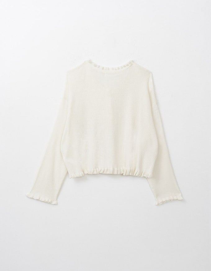 Long Sleeve Lace Trim Button Knit Top
