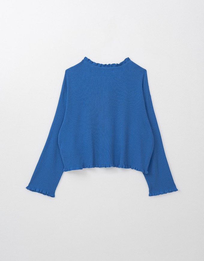 Long Sleeve Lace Trim Button Knit Top