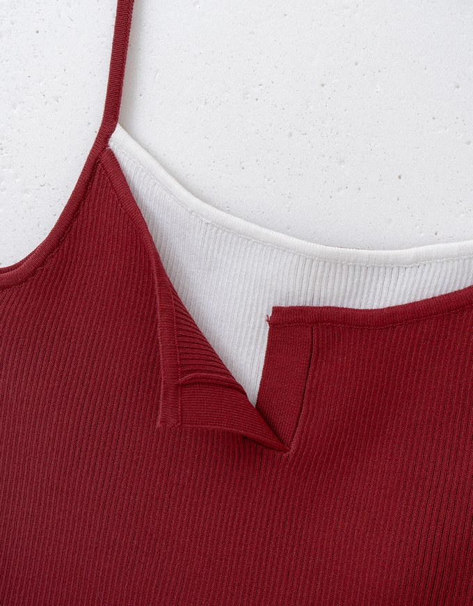 Faux 2 Piece Colour Contrast Cami Knit Top