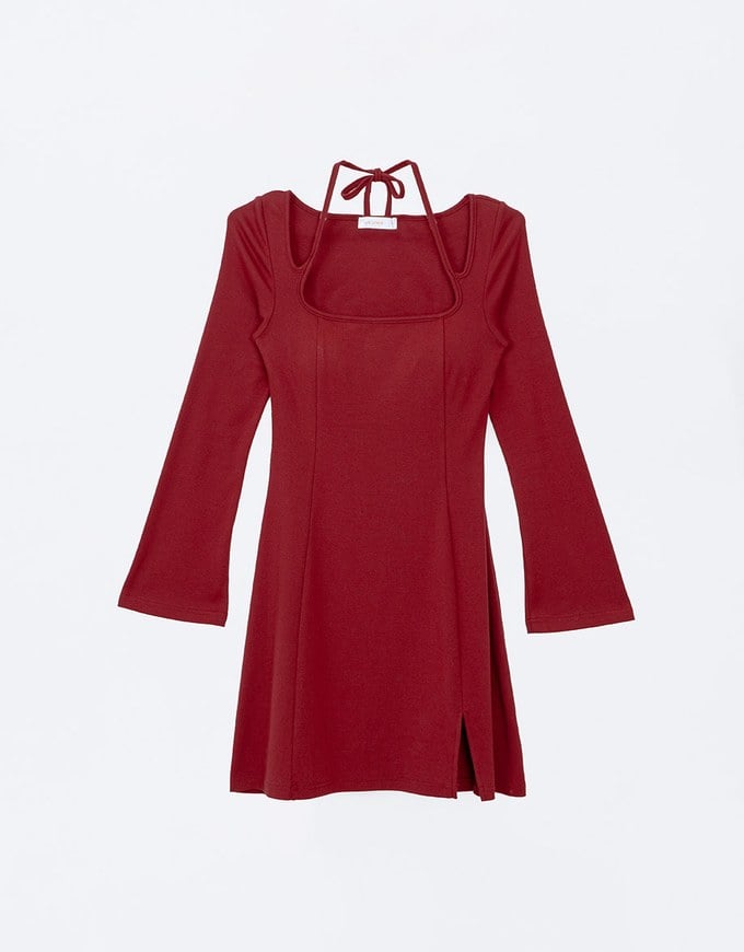 Spaghetti Strap Crisscross Long Sleeve Padded Mini Dress