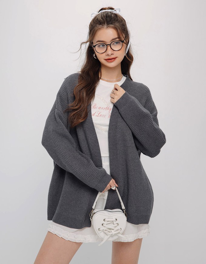 Loose Fit Monotone Preppy Cardigan
