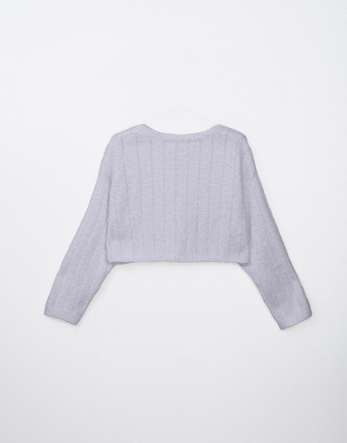 Long Sleeve Fluffy Mohair Ribbed Cropped Top