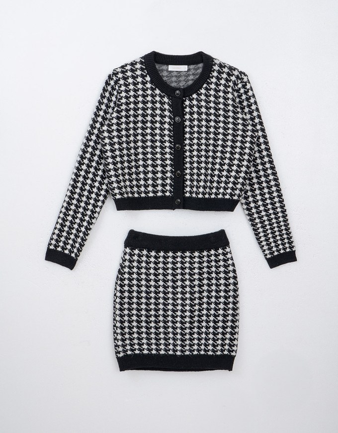 Classic Houndstooth Button Front Top With Mini Skirt Sets Wear