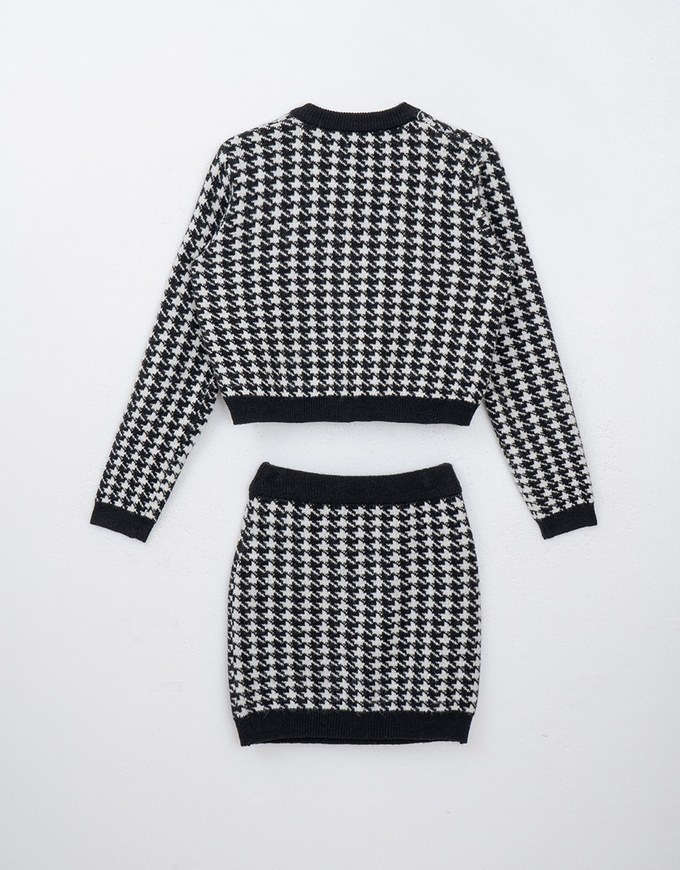 Classic Houndstooth Button Front Top With Mini Skirt Sets Wear