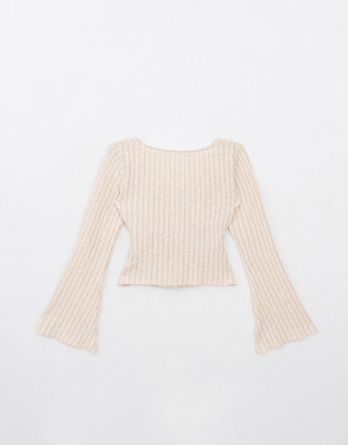 Square Neck Ruffle Flared Knit Top