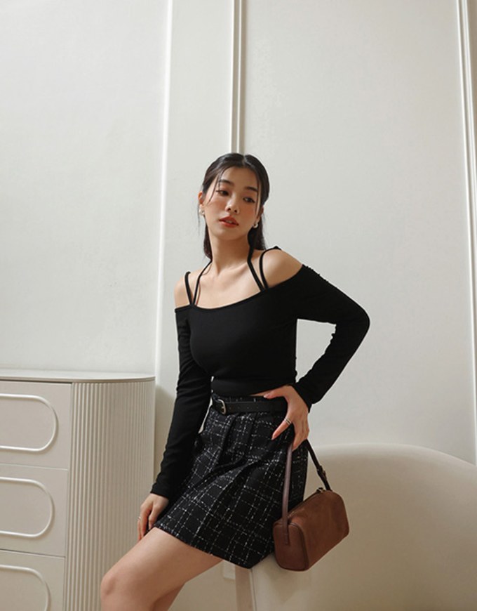 Classic Plaid Woolen Mini Skirt (with Belt)