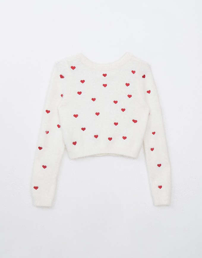 Mohair Heart Embroidered Buttoned Cardigan