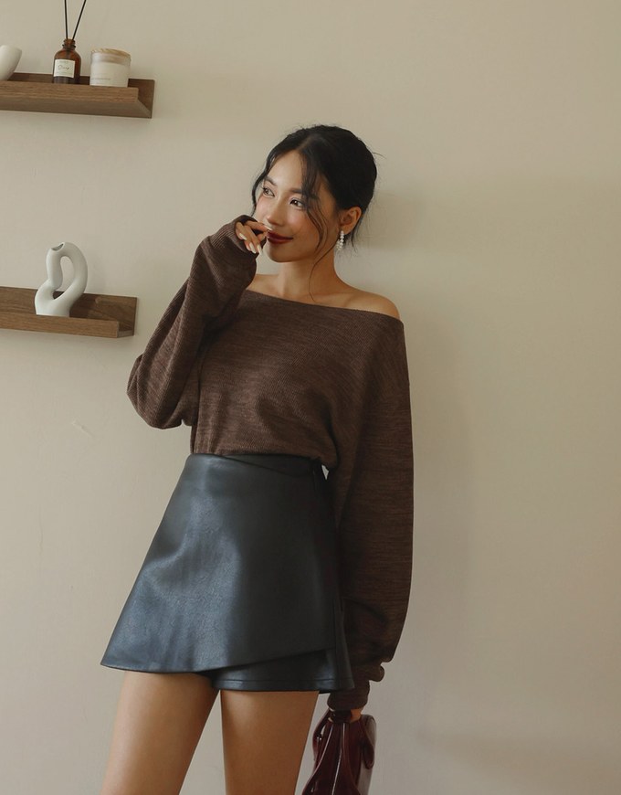 Asymmetric Faux Leather A Line Skort