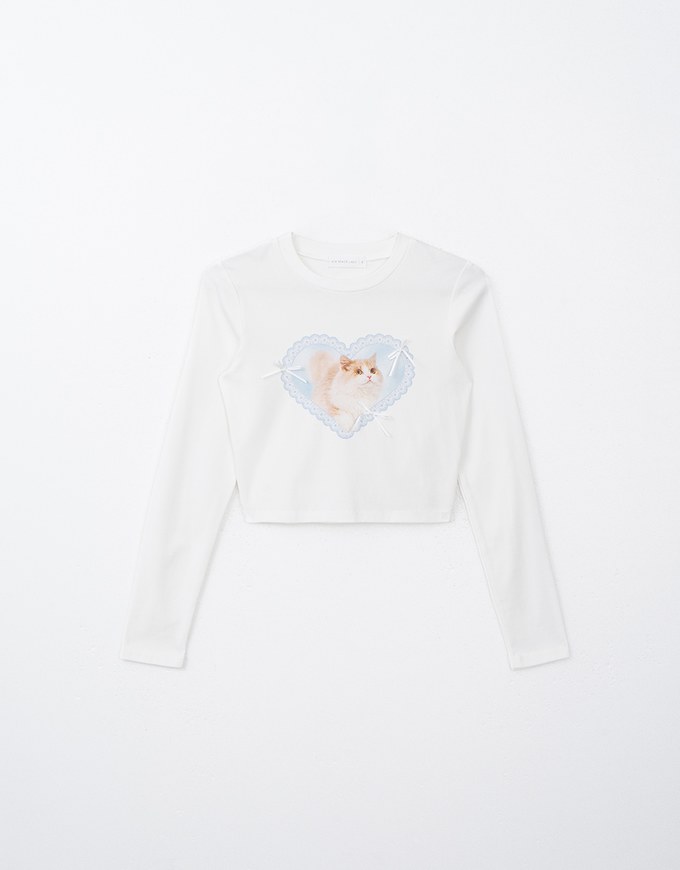 Cat Print Bow Ribbon Tee