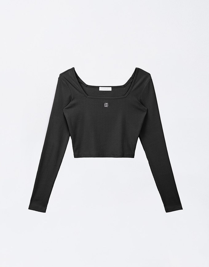 AIR SPACE Logo Long Sleeve Square Neck Ribbed Top