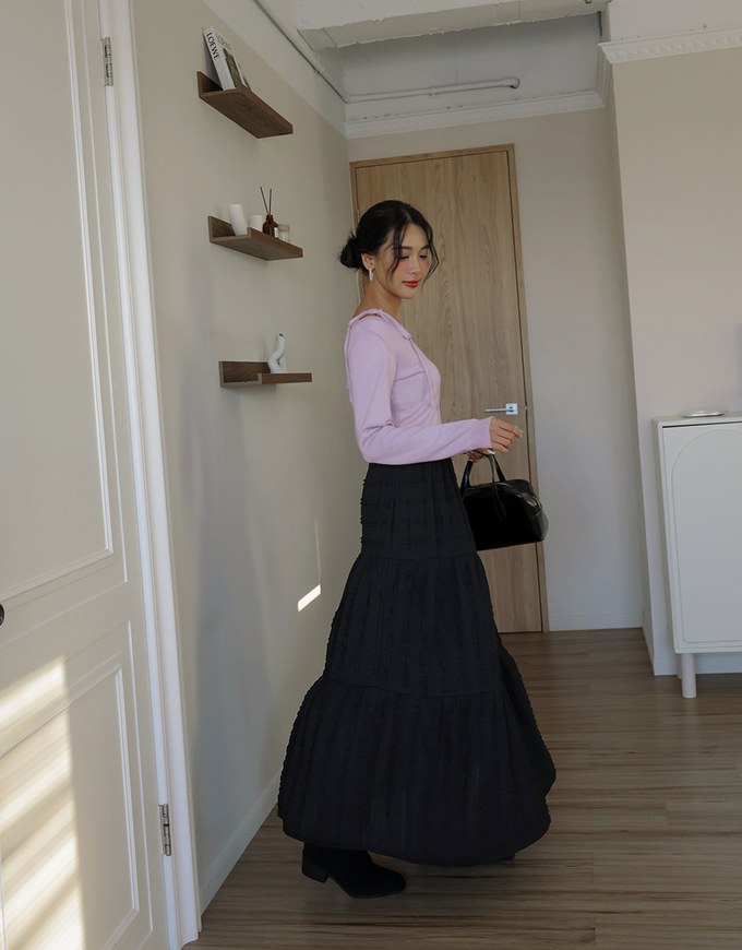 French Ruffle Tiered Maxi Skirt