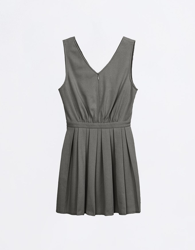 V Neck Woolen Pleated Vest Mini Dress