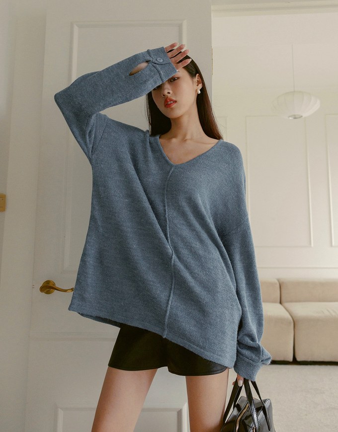 Solid Color Knit Oversized Sweater