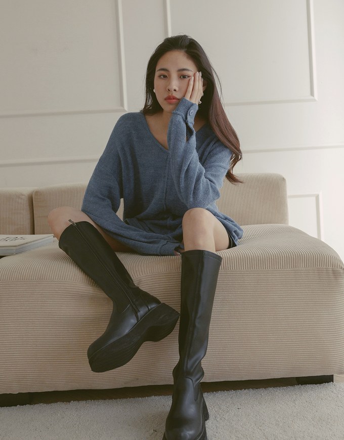 Solid Color Knit Oversized Sweater