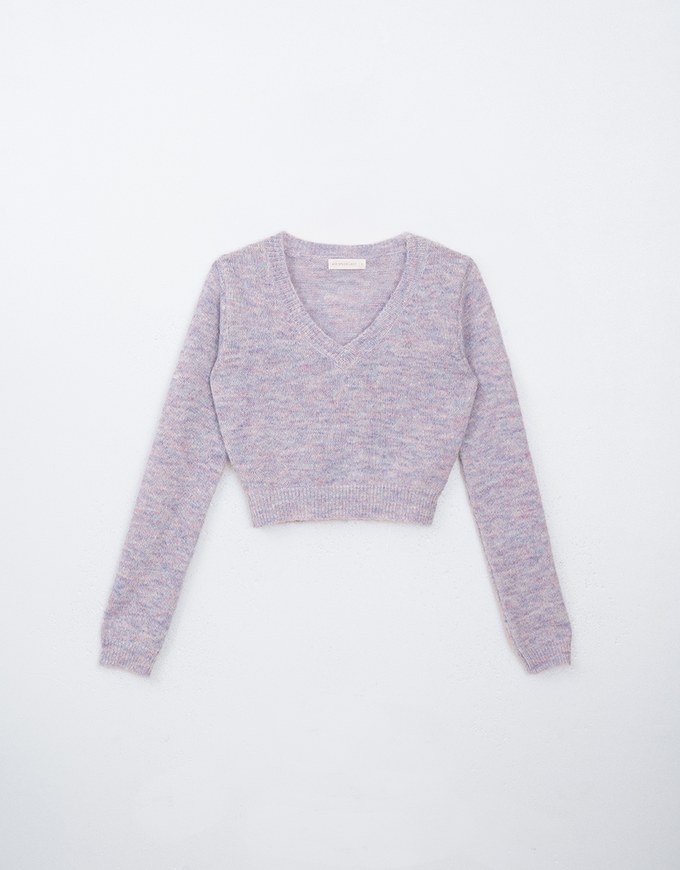 Long Sleeve V Neck Knitted Crop Top