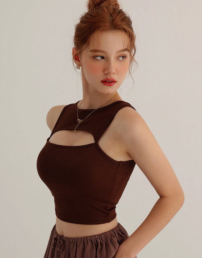 Front Cut Out Ribbed Padded Tank Top