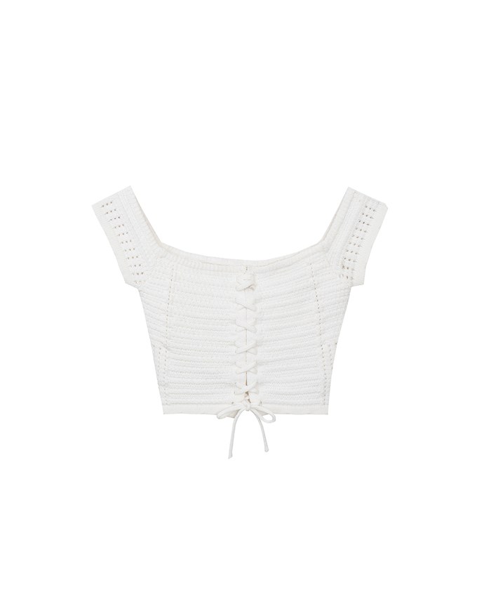 Off Shoulder Crochet Lace Up Padded Crop Top