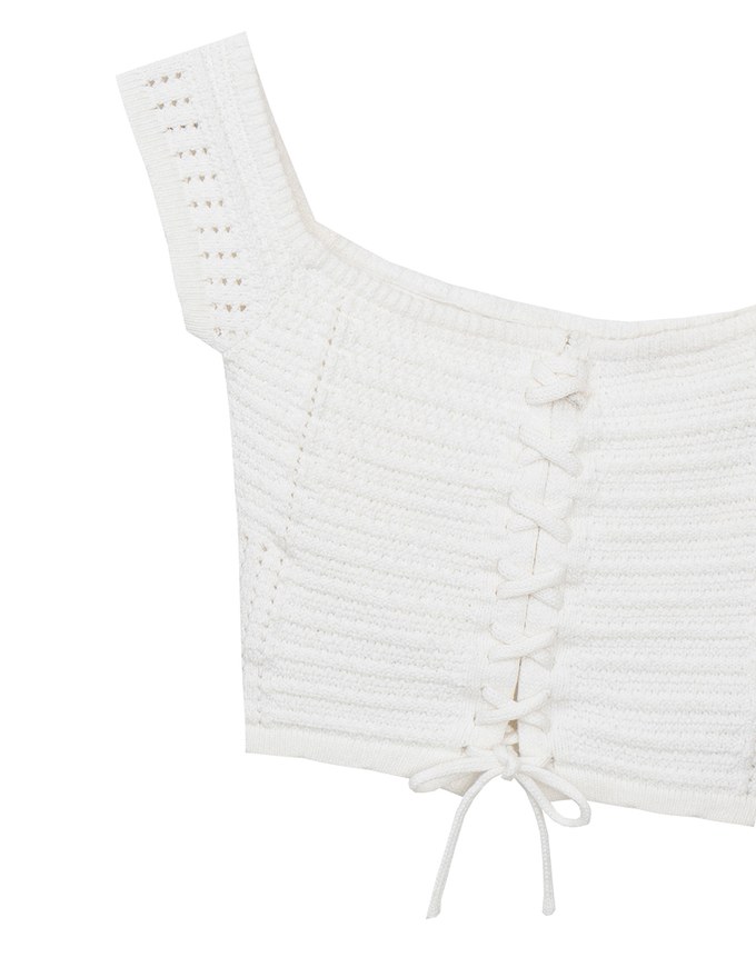 Off Shoulder Crochet Lace Up Padded Crop Top