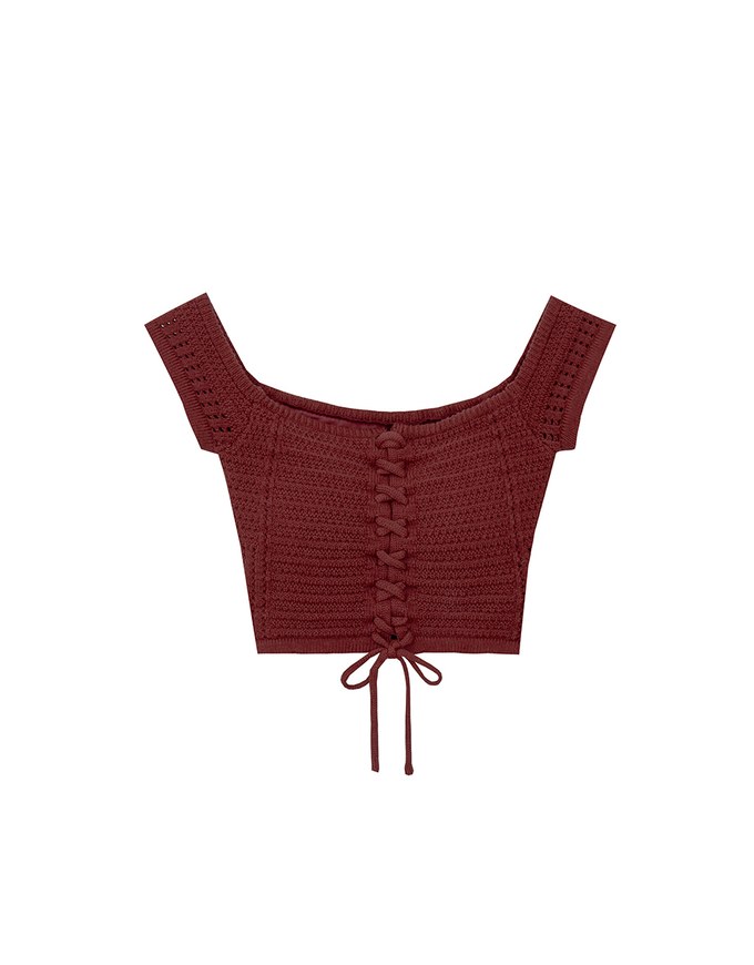 Off Shoulder Crochet Lace Up Padded Crop Top