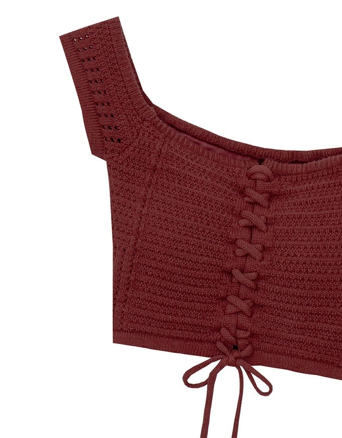 Off Shoulder Crochet Lace Up Padded Crop Top