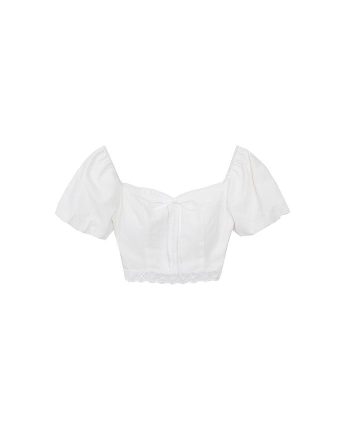 2 Way Sweetheart Puff Sleeve Lace Trim Padded Crop Top