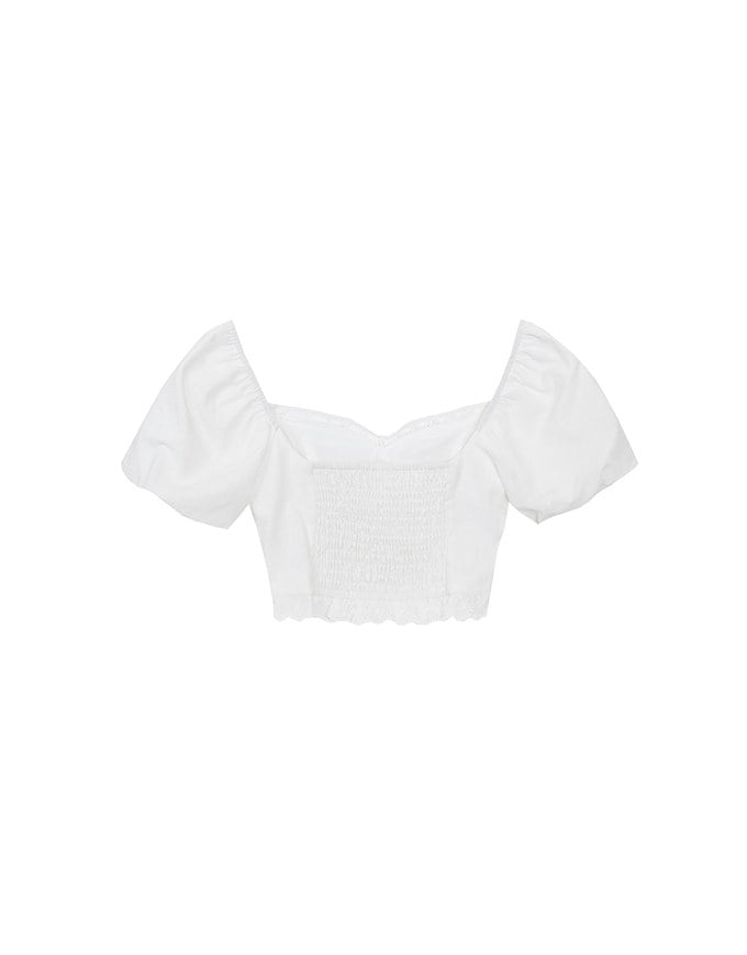 2 Way Sweetheart Puff Sleeve Lace Trim Padded Crop Top