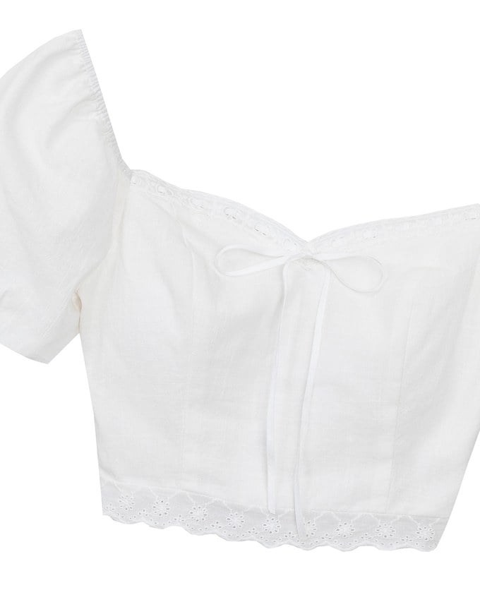 2 Way Sweetheart Puff Sleeve Lace Trim Padded Crop Top
