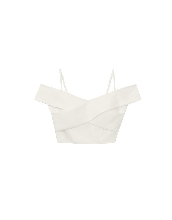Off Shoulder Cross Draped Detail Padded Cropped Top