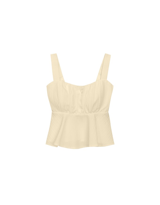 Striped Textured Wide Strap Flowy Crinkled Peplum Top
