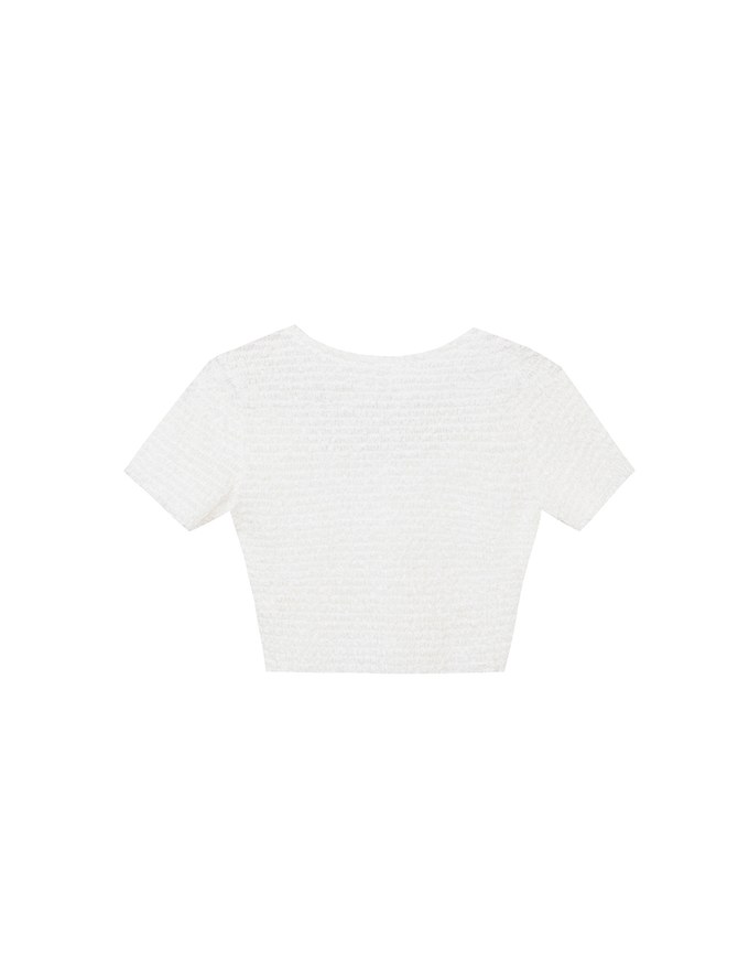 Crinkled Textured Button Down Scoop Neck Cropped Top