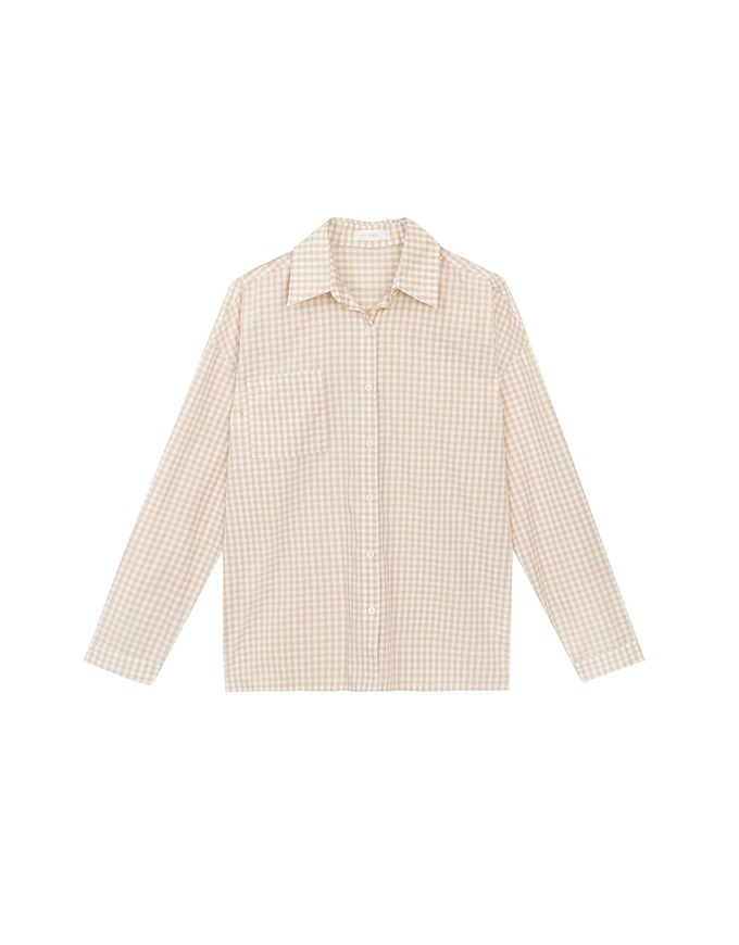 【Lyra & Toby】Embroidery Graphic Oversized Gingham Shirt Blouse
