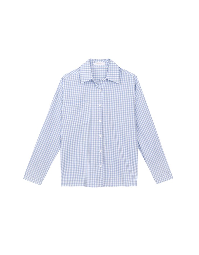 【Lyra & Toby】Embroidery Graphic Oversized Gingham Shirt Blouse