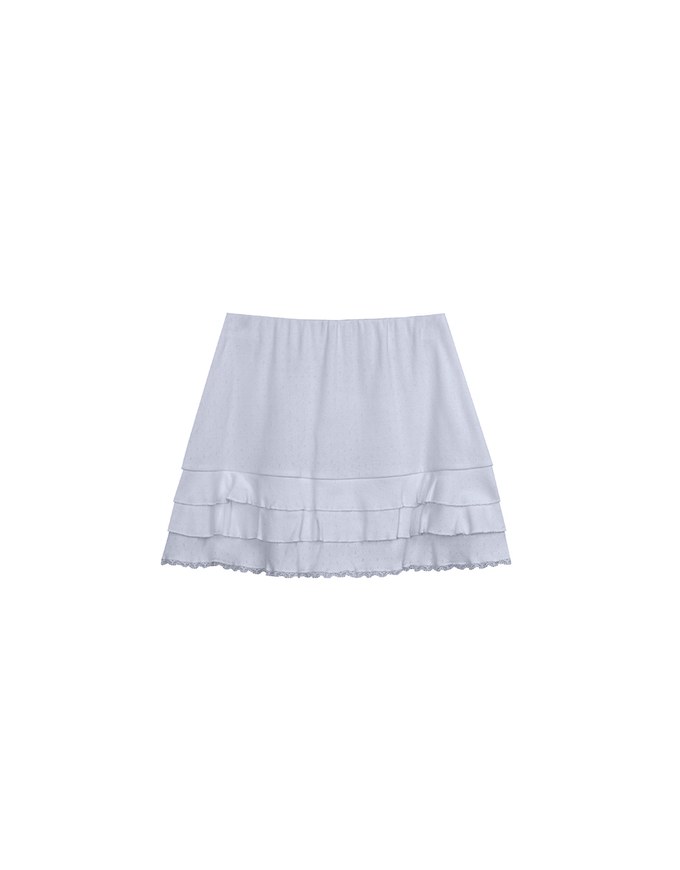 Tiered Ruffle Mini Skirt with Lace Trim Hem