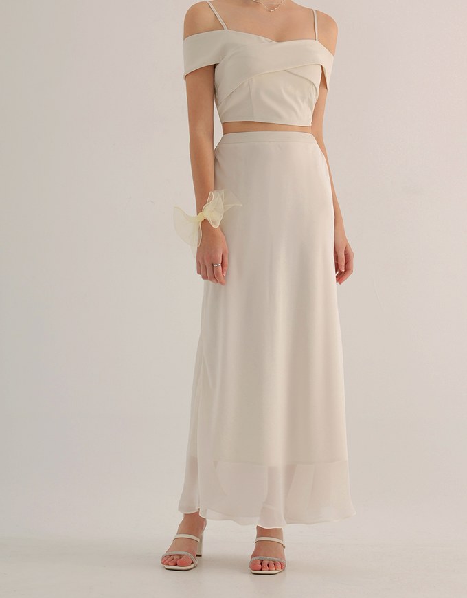 Layered Hem Flowy Chiffon Mermaid Maxi Skirt