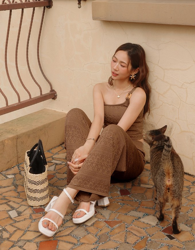 【GUT GUT Design】 Bohemian Crochet Texture Wide Leg Pants