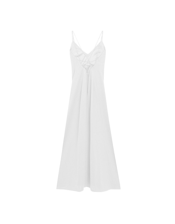 Satin Spaghetti Strap Padded Maxi Dress with Sheer Panel Flare Hem