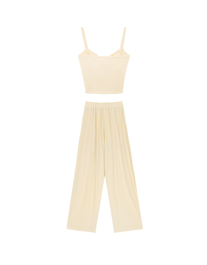 Twist Front V Neck Spaghetti Cami Top and Elastic Waist Relaxed Pants Setwear