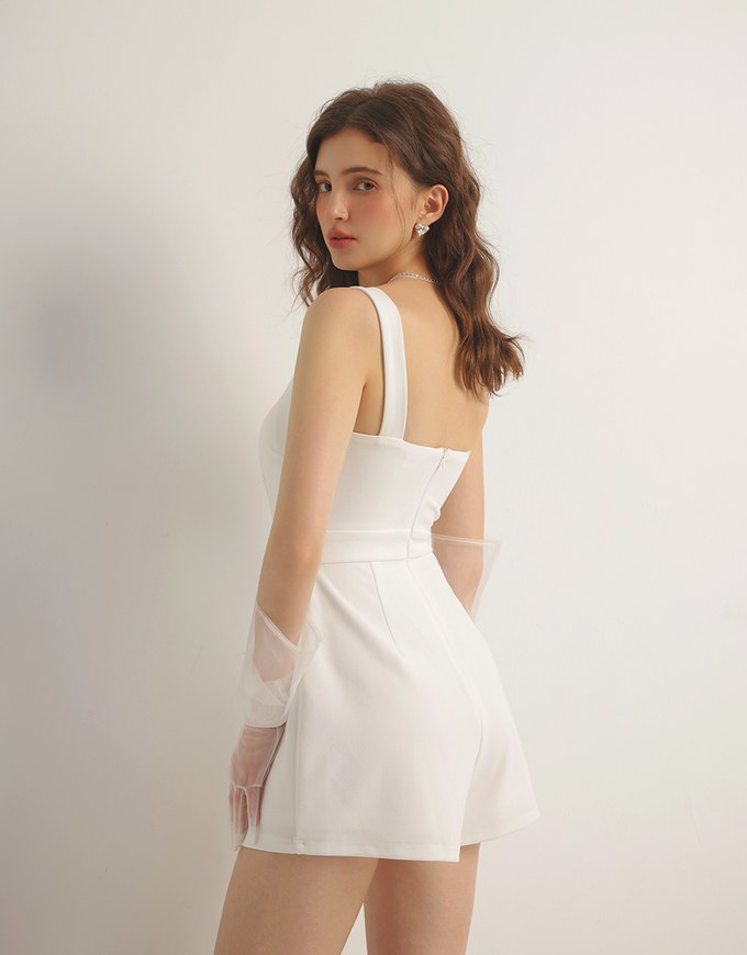Sweetheart Neckline Wide Strap Pleated Padded Jumpsuit