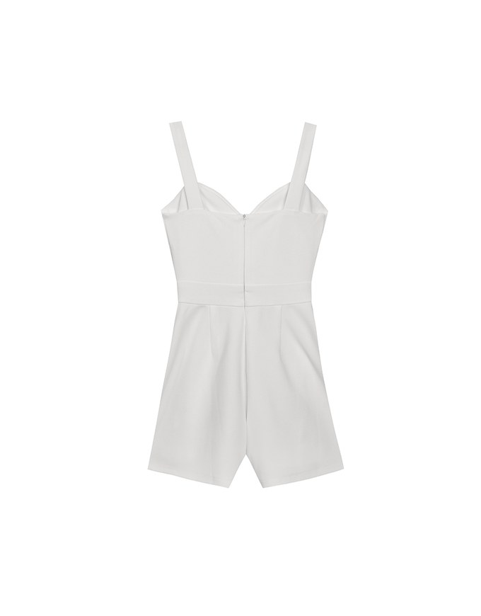 Sweetheart Neckline Wide Strap Pleated Padded Jumpsuit