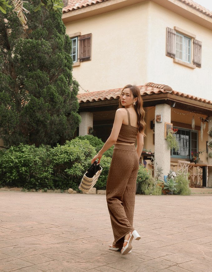 【GUT GUT Design】 Bohemian Crochet Texture Wide Leg Pants