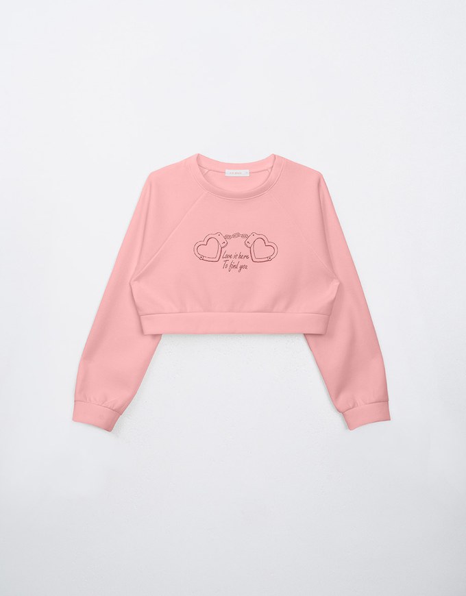 Printed Crew Neck Cropped Sweatshirt