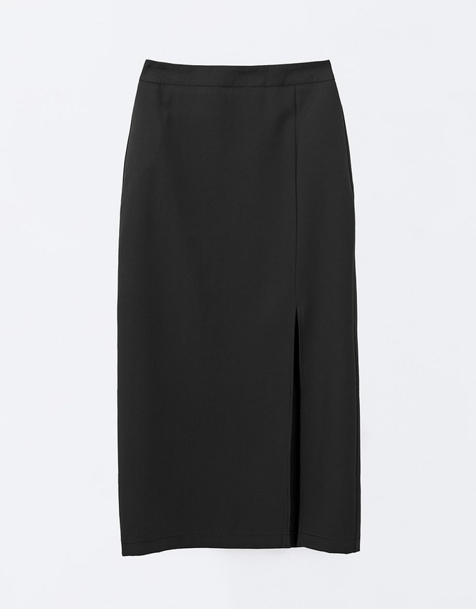 Padded Side Hips Suit Fabric Midi Skirt with Slit Perfect Body Curves