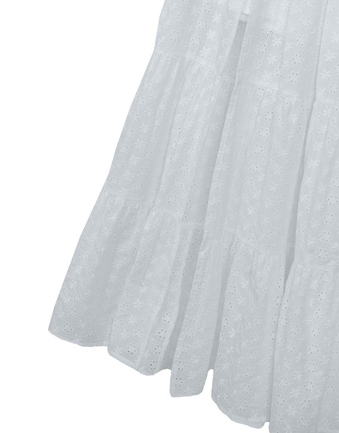 Lace SKIRT Embroidered Shirred Detail Tiered Maxi Skirt with Lining