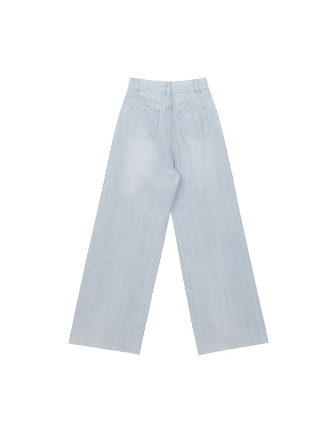 Jeans Denim Wide Leg Pants with Raw Hem and Patch Pockets