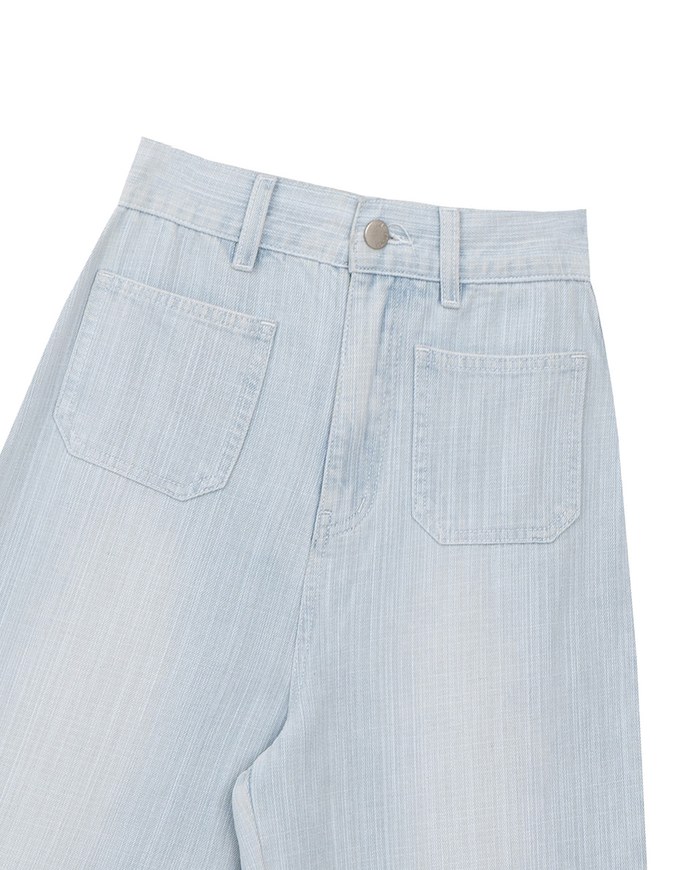 Jeans Denim Wide Leg Pants with Raw Hem and Patch Pockets