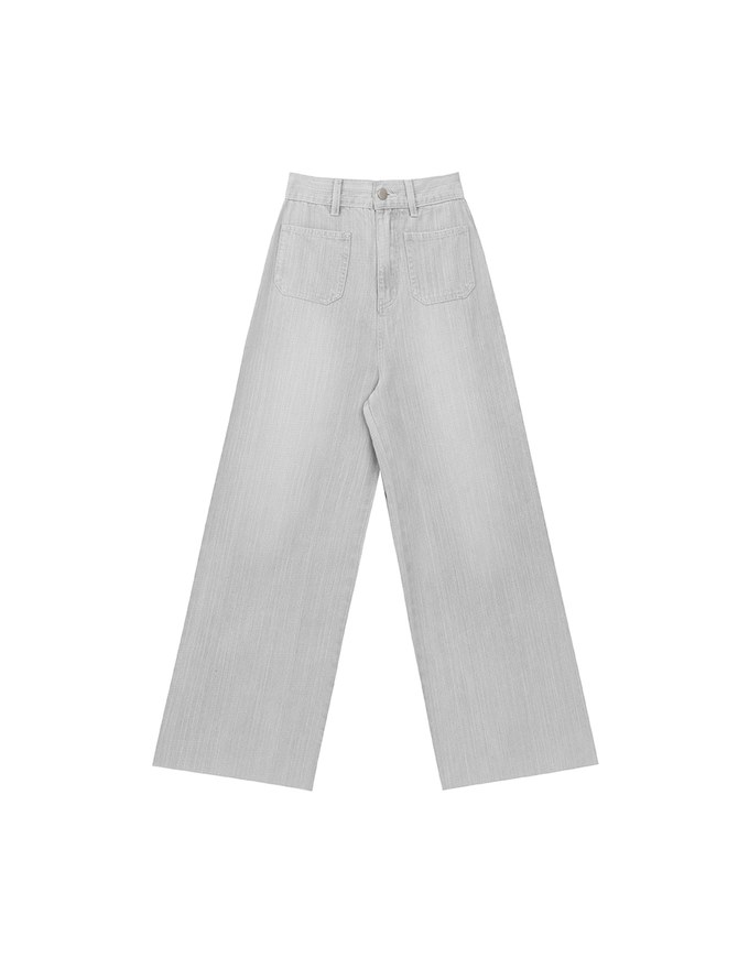 Jeans Denim Wide Leg Pants with Raw Hem and Patch Pockets