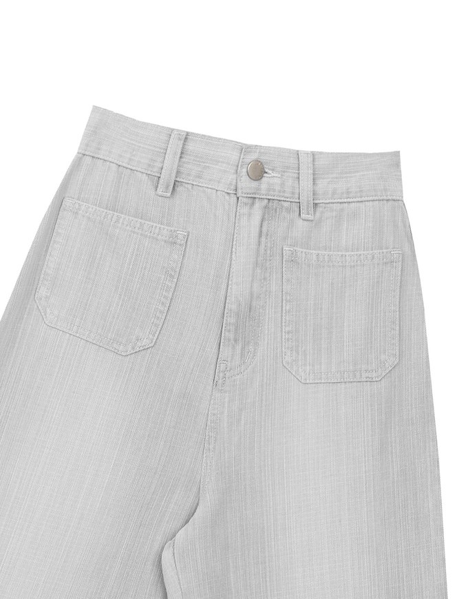 Jeans Denim Wide Leg Pants with Raw Hem and Patch Pockets