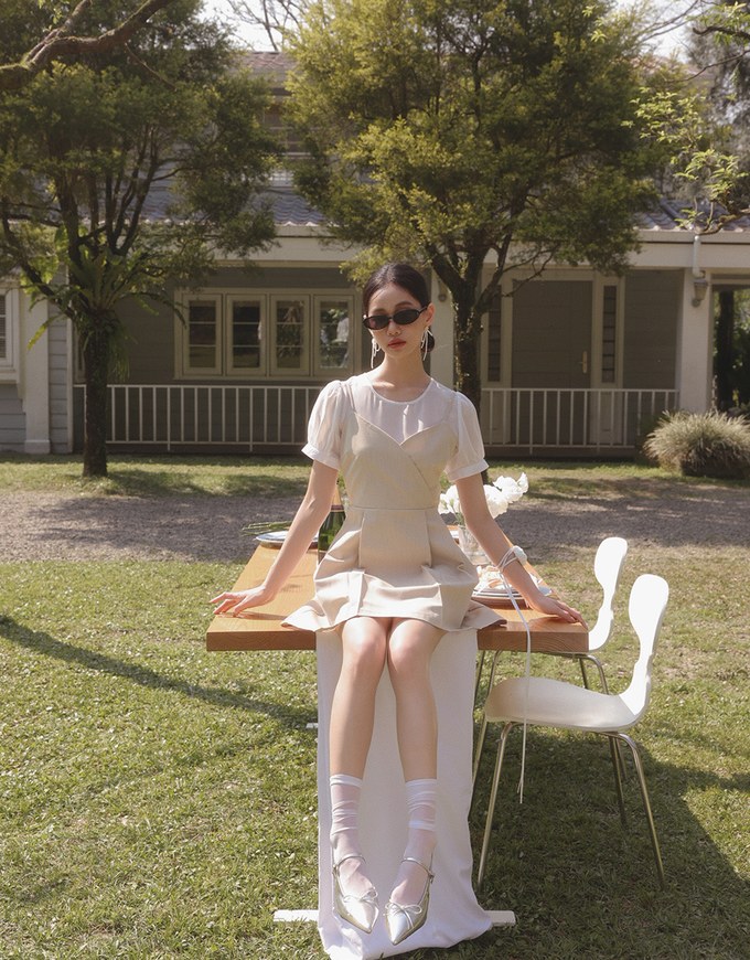 Sheer Puff Sleeve Mesh Top And Basic Camisole Set Wear